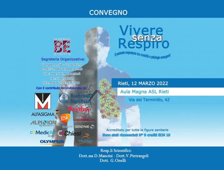 Convegno “Vivere senza respiro” a Rieti sabato 12 marzo