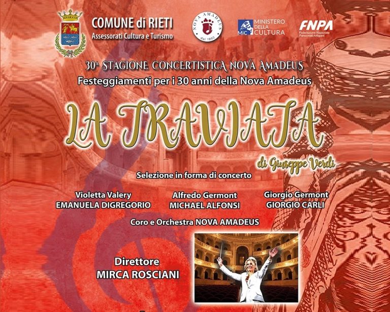 Il 29 aprile “La Traviata” al Teatro Vespasiano per celebrare l’orchestra “Nova Amadeus” e il direttore Piero Fasciolo