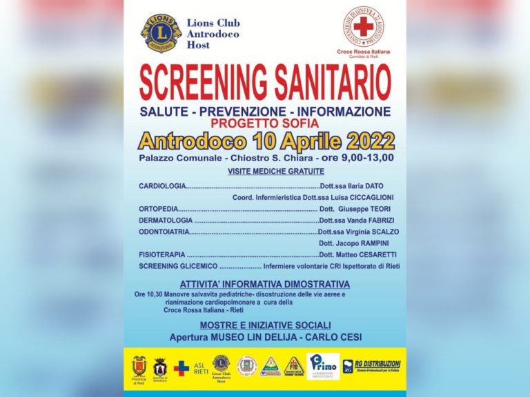 Screening sanitario gratuito, il 10 aprile ad Antrodoco