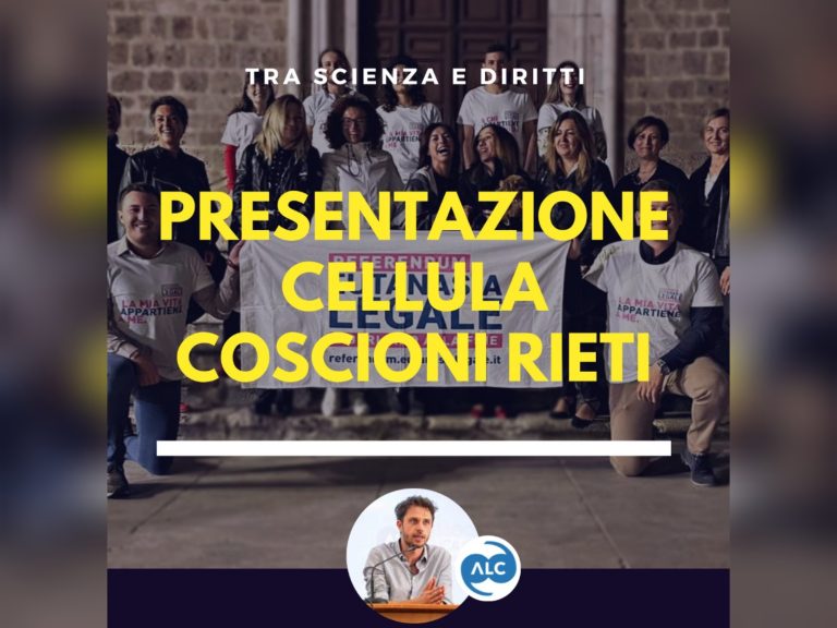 L’Associazione Luca Coscioni approda a Rieti. Sabato 30 aprile la presentazione