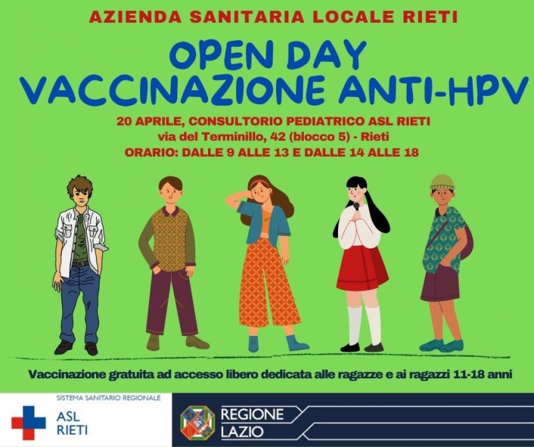 A Rieti vaccinazioni anti papilloma virus per ragazzi dagli 11 ai 18 anni