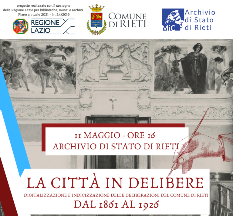 “La Città in delibere”, l’11 maggio presentazione del Progetto digitalizzazione Comune di Rieti e Archivio di Stato