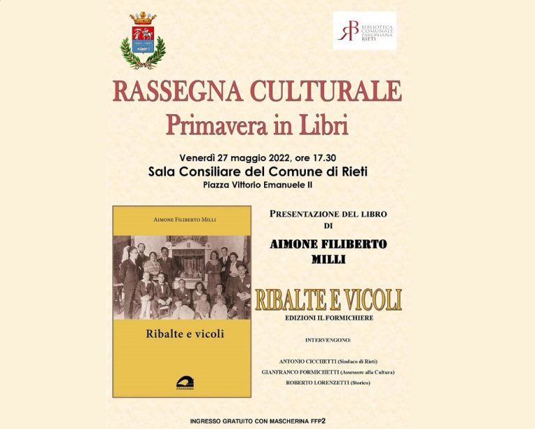 Ristampa “Ribalte e vicoli” di Aimone Filiberto Milli, venerdì 27 maggio la presentazione in Comune