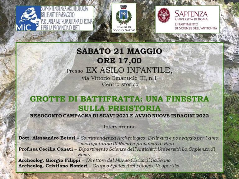 Grotte di Battifratta, il resoconto degli scavi nella conferenza del 21 maggio a Poggio Nativo