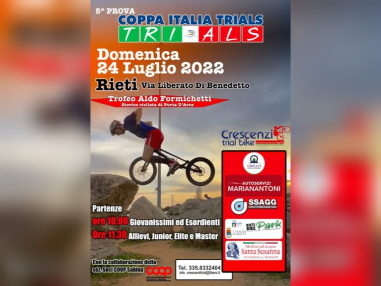 Il 24 luglio a Rieti la Coppa Italia Trials 2022