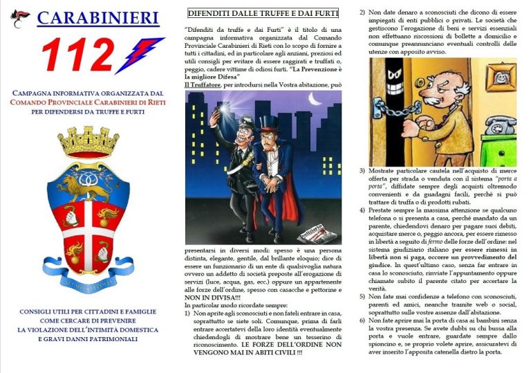 Campagna informativa prevenzione furti e truffe. I Carabinieri incontrano i cittadini