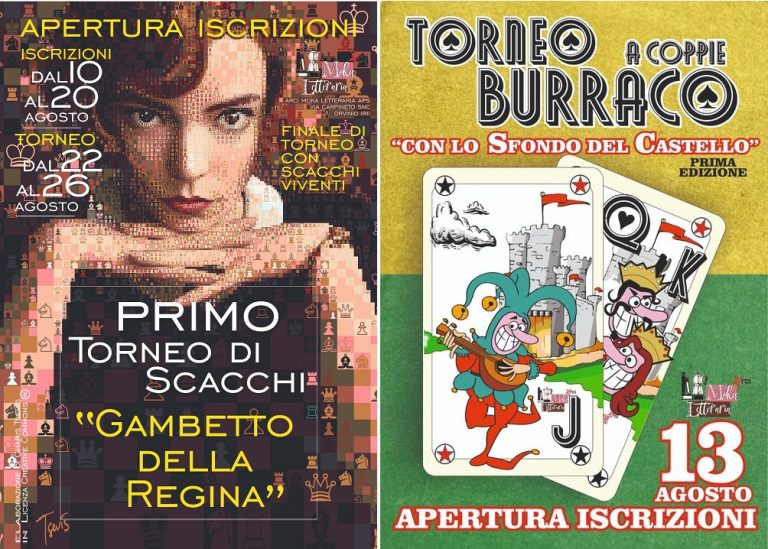 Ad Orvinio il primo Torneo a coppie di Burraco. Iscrizioni aperte anche per il Torneo di Scacchi