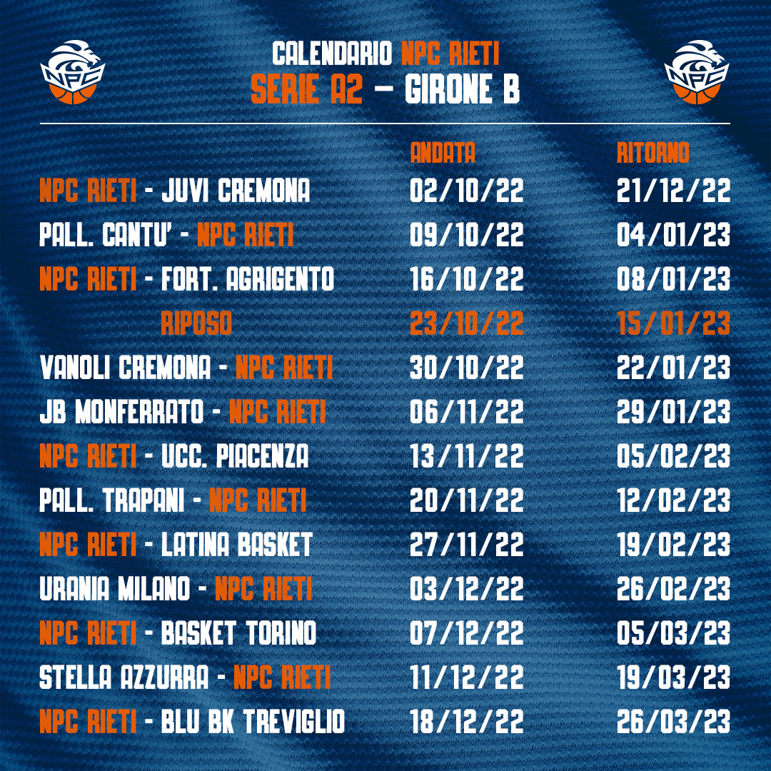 Basket Serie A2, ufficializzato il calendario delle partite della NPC