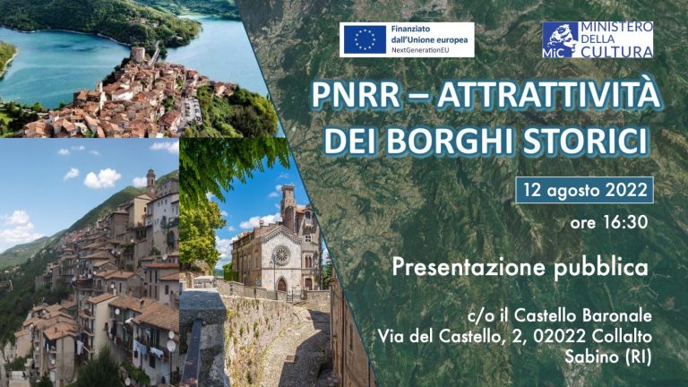 Paganico Sabino, Castel di Tora e Collalto Sabino vincono bando PNRR. Il 12 agosto presentazione progetto
