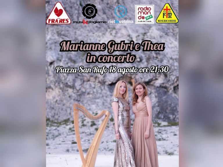 Stasera (18 agosto) in piazza San Rufo a Rieti concerto arpa e voce de “Marianne Gubri & Thea” per “Agosto on the road”
