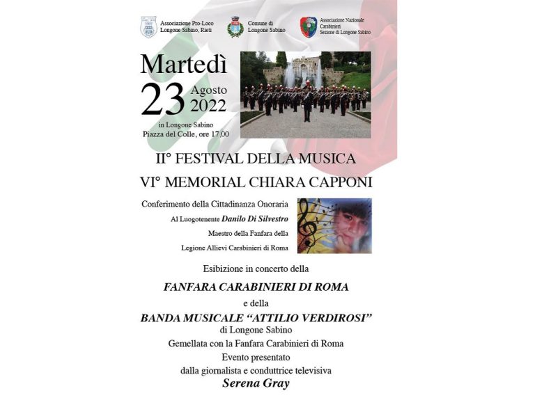 VI Memorial Chiara Capponi, il 23 agosto a Longone Sabino
