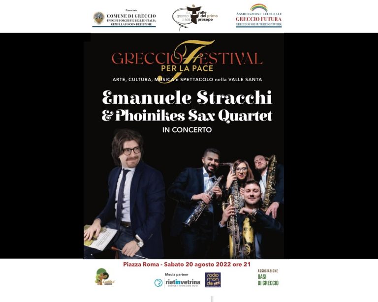 “Greccio Festival”, il 20 agosto Emanuele Stracchi e Phoinikes Sax Quartet in concerto