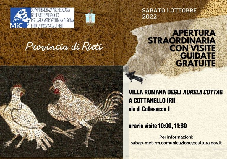 Il 1° ottobre apertura straordinaria della Villa Romana degli Aurelii Cottae a Cottanello