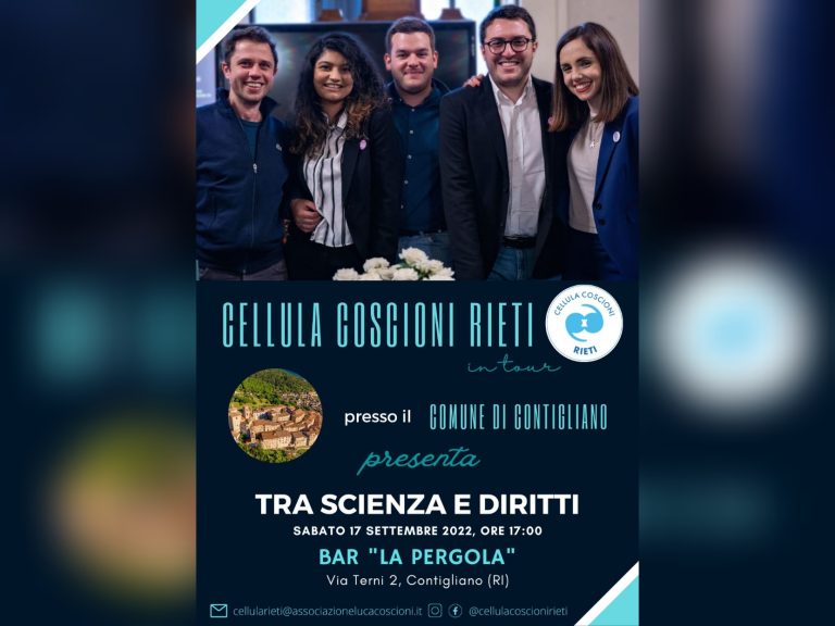 Cellula Coscioni Rieti il 17 settembre a Contigliano