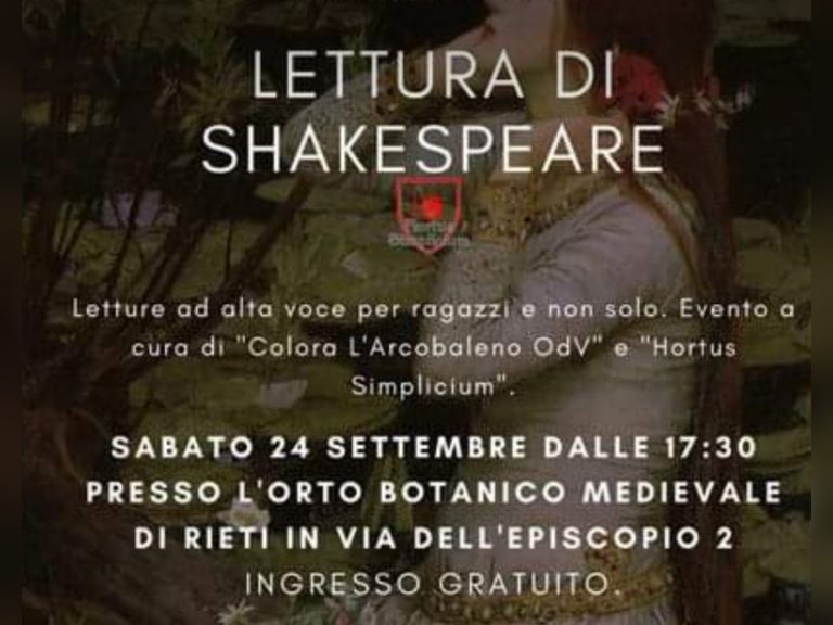 Il 24 settembre all’Hortus Simplicium letture di Shakespeare