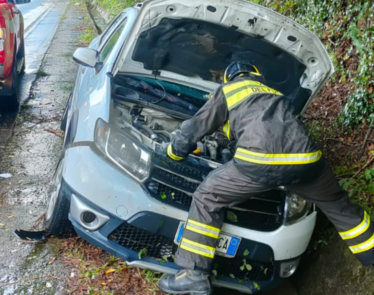 Auto esce di strada sulla Salaria per Roma