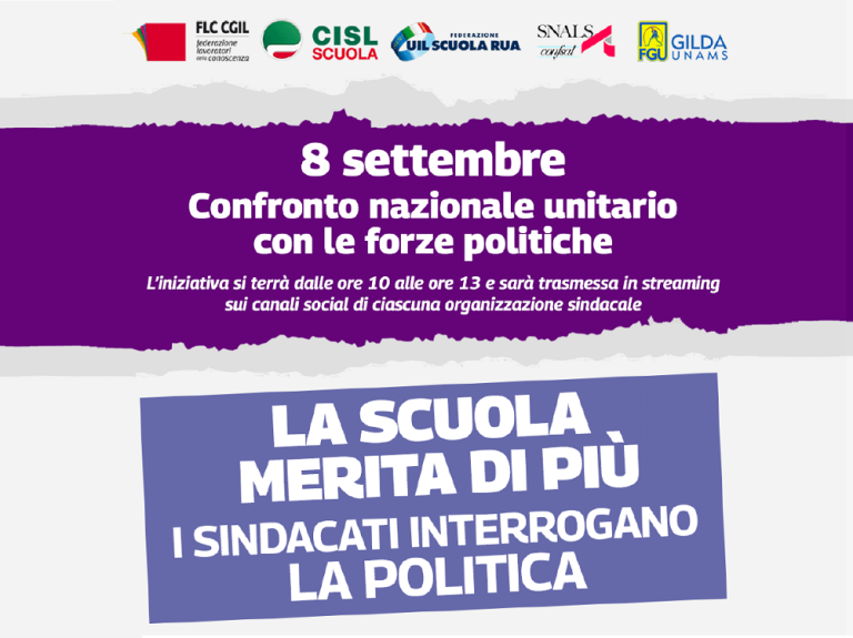 8 settembre, Sindacati e partiti a confronto per la centralità della scuola nelle politiche di Governo