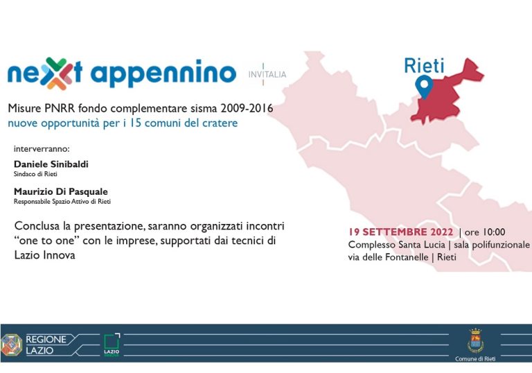 Fondo complementare sisma, il 19 settembre la presentazione