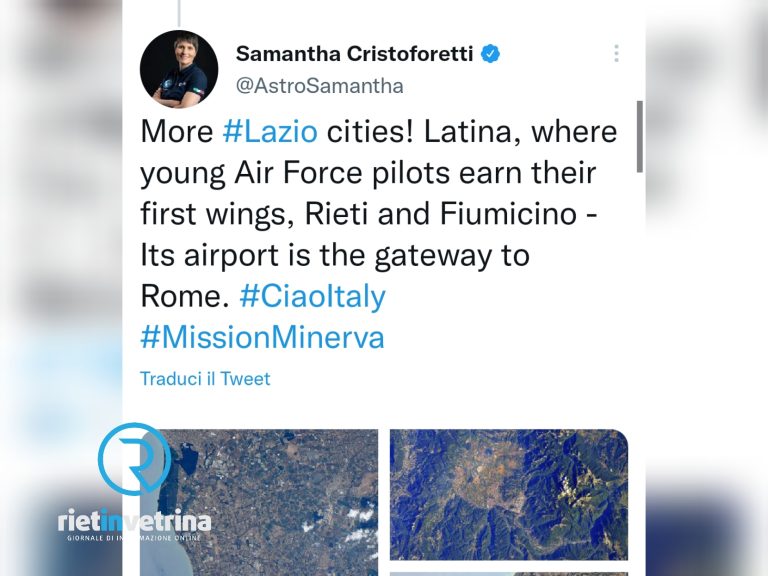 Rieti vista dallo spazio. Il saluto di Samantha Cristoforetti