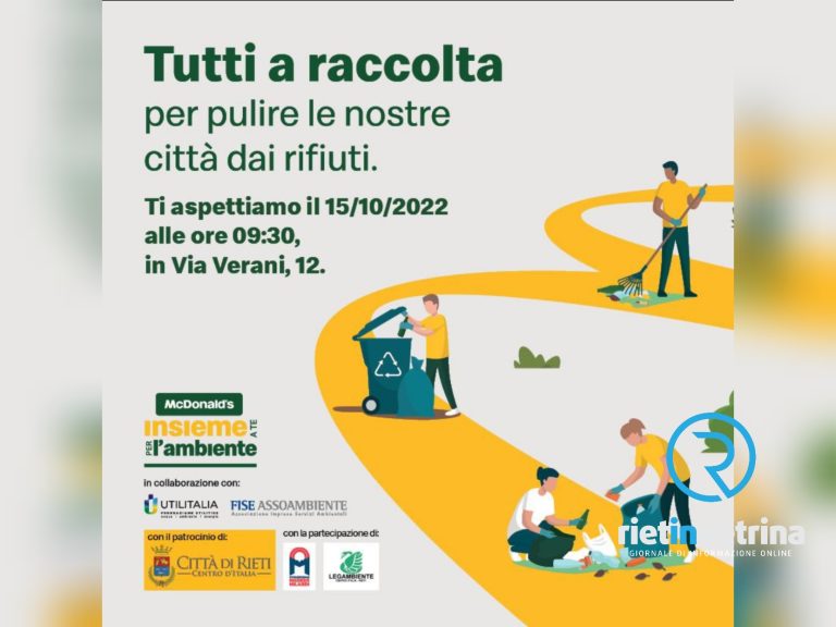 McDonald’s Rieti organizza sabato 15 ottobre TUTTI A RACCOLTA per pulire la Città dai rifiuti