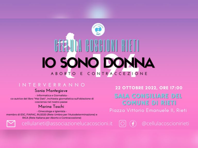 Rieti, il 22 ottobre convegno “Aborto e contraccezione”
