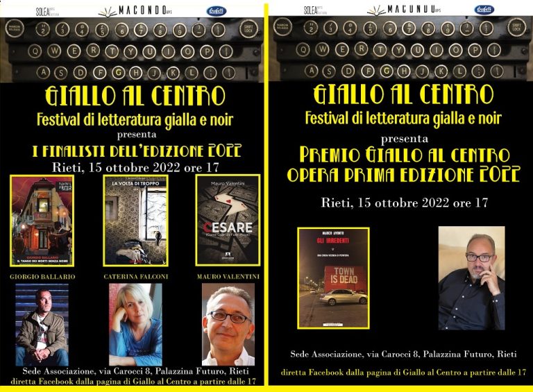 Il 15 ottobre a Rieti la sesta edizione di “Giallo al centro”, festival di letteratura gialla e noir