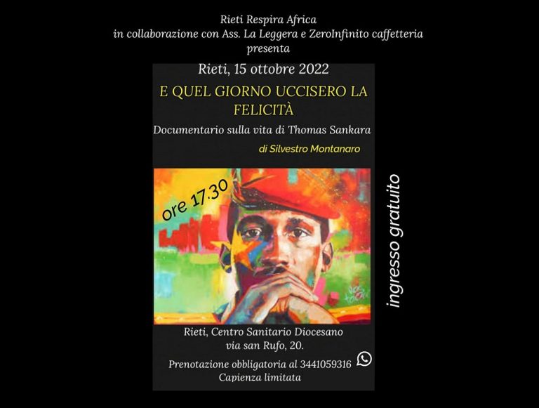 Il 15 ottobre anniversario della morte di Thomas Sankara. Convegno al Centro Diocesano di Rieti