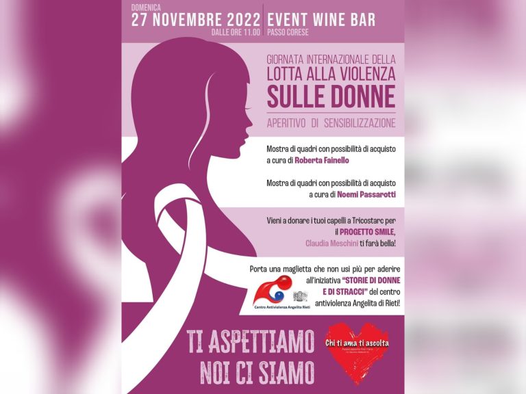 Stop violenza sulle donne, domenica 27 novembre a Passo Corese apertivo di sensibilizzazione con tanti eventi