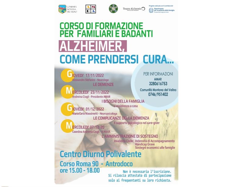 Avvio del “Caffe della memoria” a Borbona  e del “Corso di formazione caregiver” ad Antrodoco