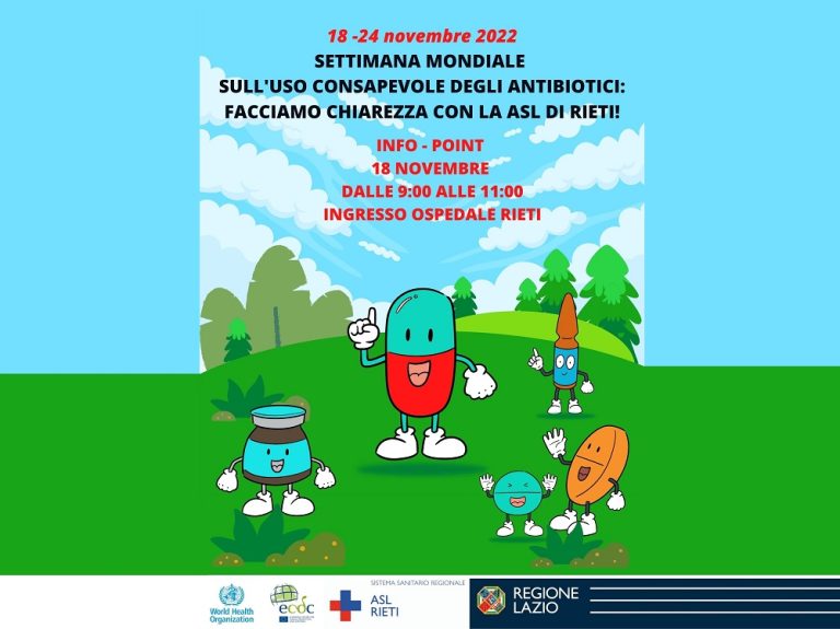 “Settimana mondiale sull’uso consapevole degli antibiotici”, il 18 novembre al de Lellis info-point  per informare i cittadini