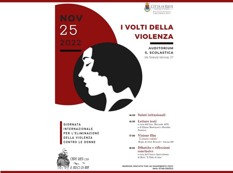 25 novembre – CAPIT Rieti presenterà l’evento “I volti della violenza”