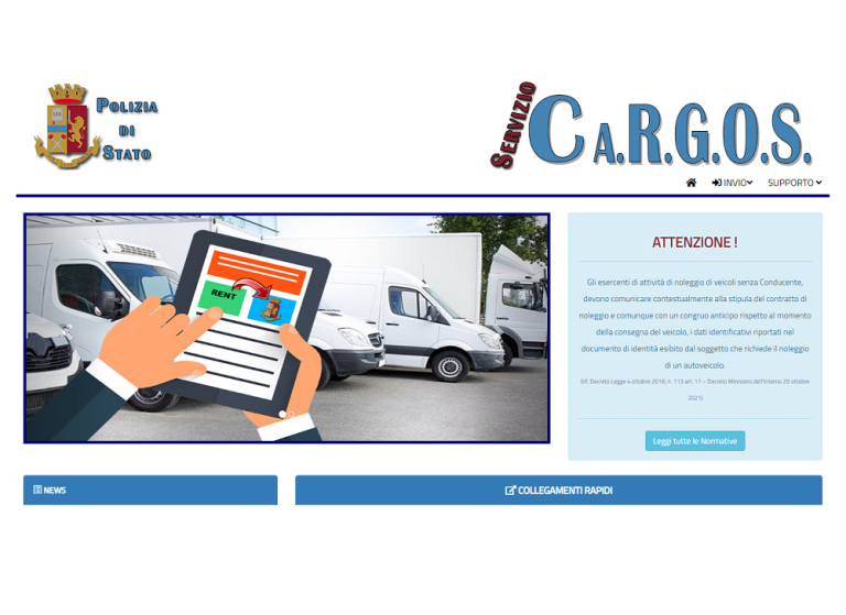 Cargos, il servizio web della Polizia di Stato per gli esercenti attività noleggio autoveicoli