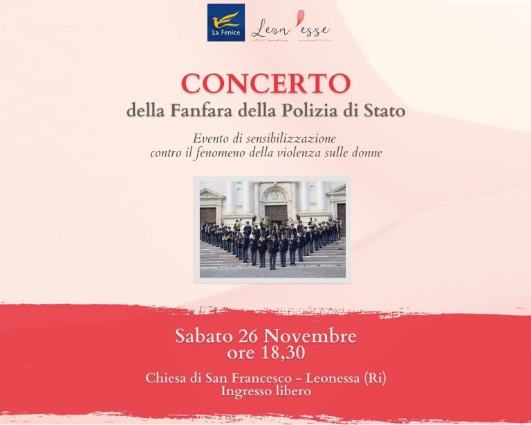 A Leonessa il 26 novembre concerto della Fanfara della Polizia per la Giornata contro la violenza sulle donne