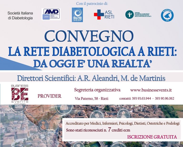 Sabato 19 novembre a Colle Aluffi il convegno “La rete diabetologica a Rieti: da oggi è una realtà”