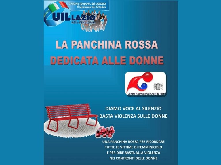 Il 18 novembre installazione  nuova Panchina Rossa in viale Matteucci a Rieti