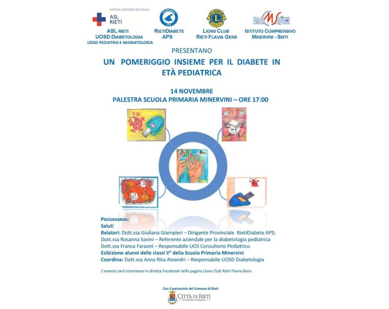 Il 14 novembre alla Primaria Minervini approfondimento sul diabete in età pediatrica