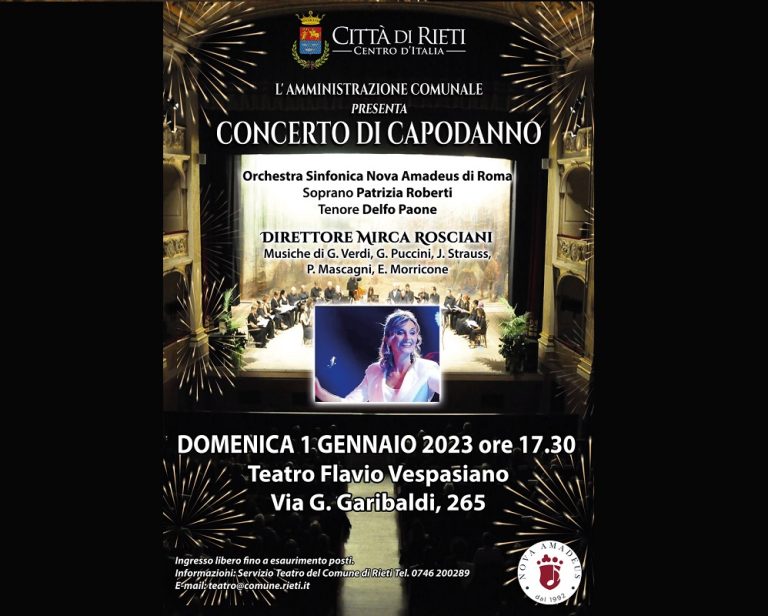 Il 1° gennaio 2023 al Teatro Vespasiano il Concerto di Capodanno con l’Orchestra Nova Amadeus