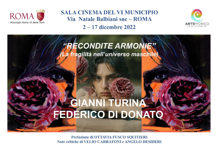 Il 2 dicembre Gianni Turina e Federico Di Donato a Roma inaugurano la mostra “Recondite armonie – La Fragilità dell’Universo Maschile”