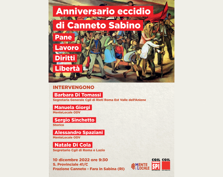 Il 10 dicembre MenteLocale e CGIL commemorano l’eccidio di Canneto