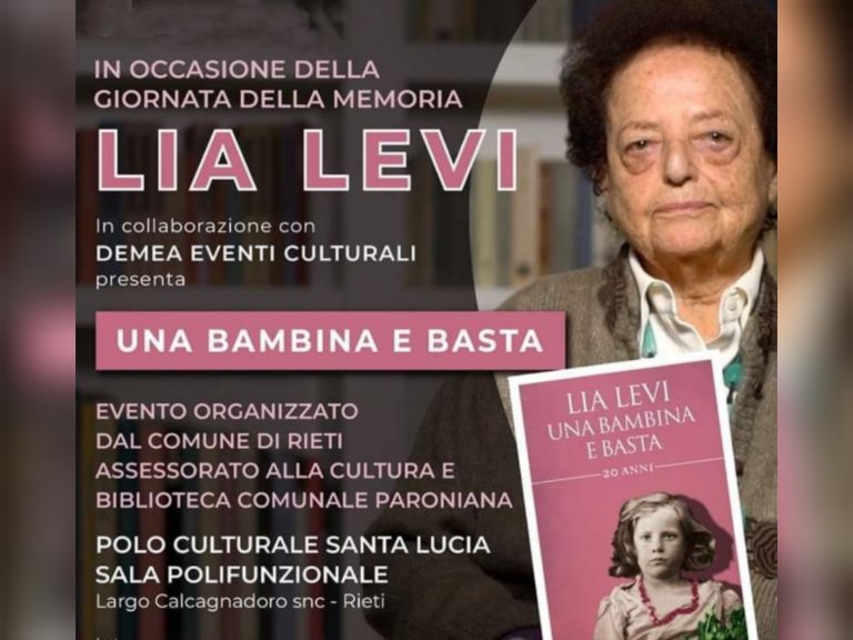 Il 26 gennaio a Rieti Lia Levi, sopravvissuta all’Olocausto