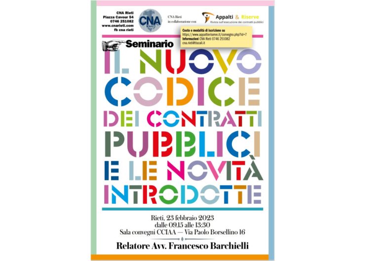 Seminario CNA Rieti: Il nuovo codice dei contratti pubblici e le novità introdotte