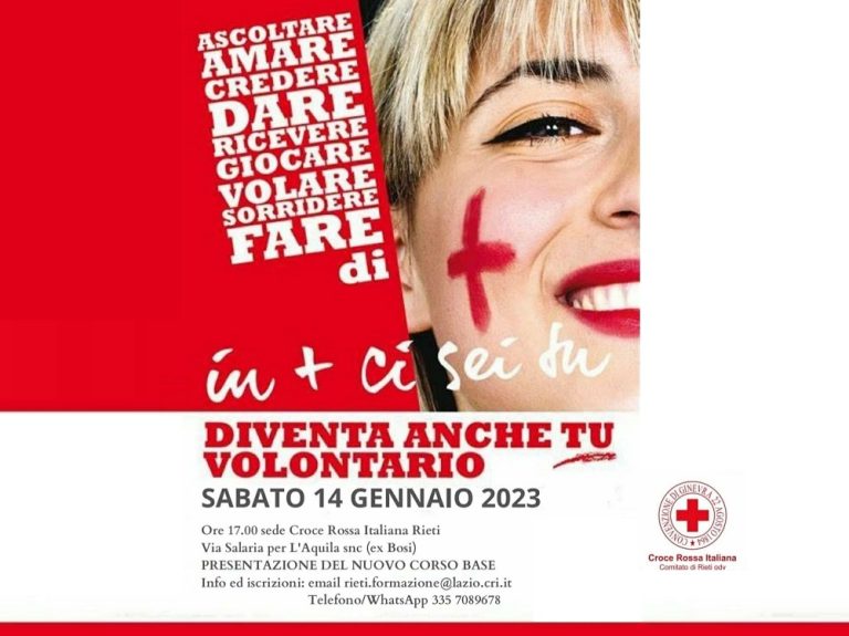 Vuoi diventare volontario? Il 14 gennaio 2023 Open Day Croce Rossa Comitato di Rieti