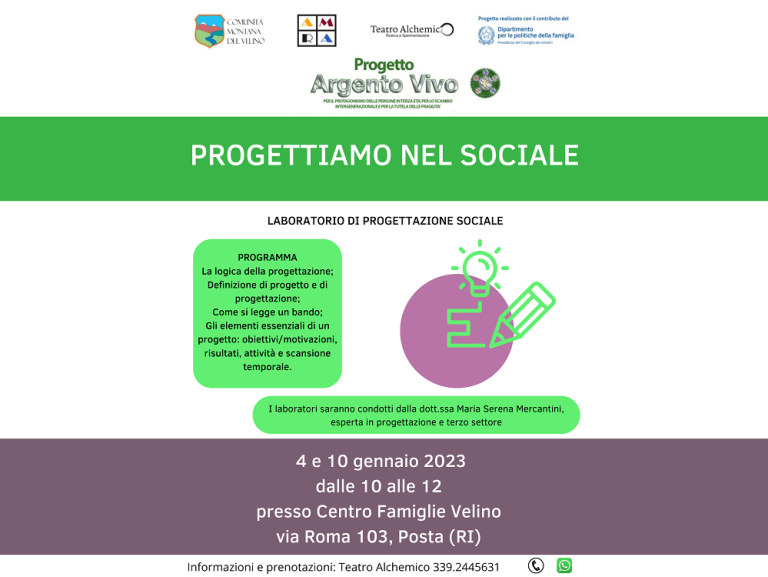 Progetto Argento Vivo, al via nuovi incontri formativi e informativi sulla progettazione sociale