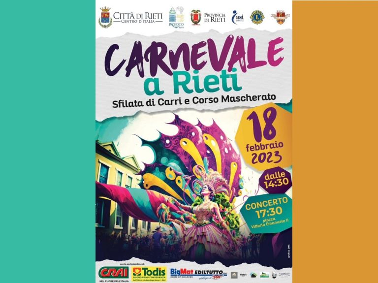 Il 18 febbraio torna il Carnevale a Rieti. Partenza da piazza della Repubblica