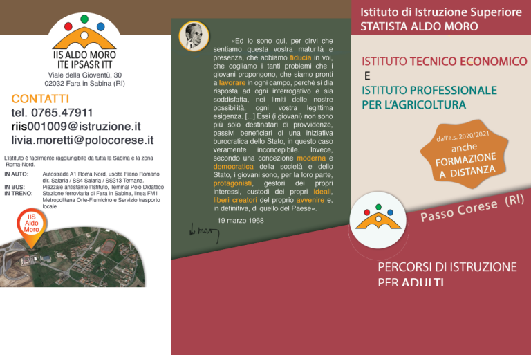 Al Liceo Aldo Moro di Passo Corese percorsi di Istruzione per adulti