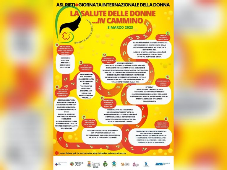 “La salute delle donne in cammino”, l’8 marzo screening gratuiti e visite specialistiche ASL Rieti