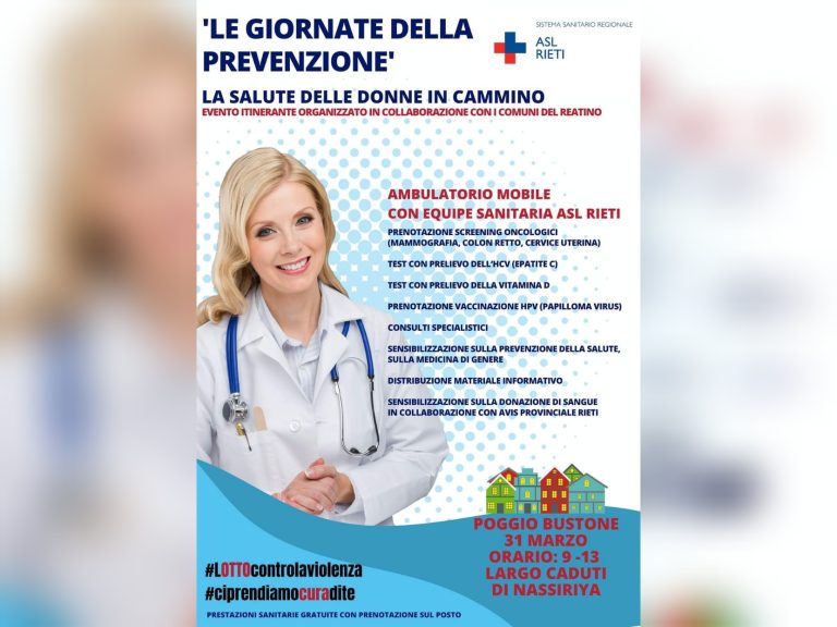 La salute delle donne in cammino il 31 marzo sarà a Poggio Bustone