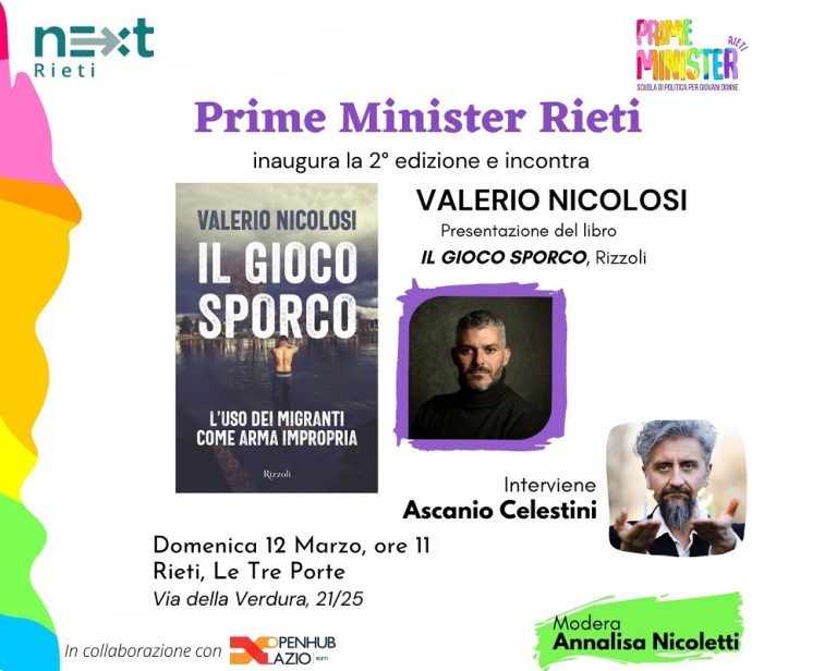 Valerio Nicolosi e Ascanio Celestini all’evento di lancio della 2° Edizione di Prime Minister Rieti