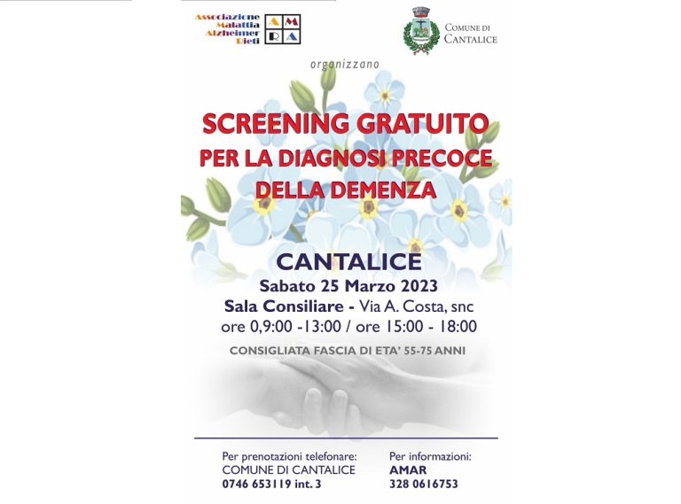 Il 25 marzo a Cantalice screening gratuiti per la diagnosi precoce della Demenza