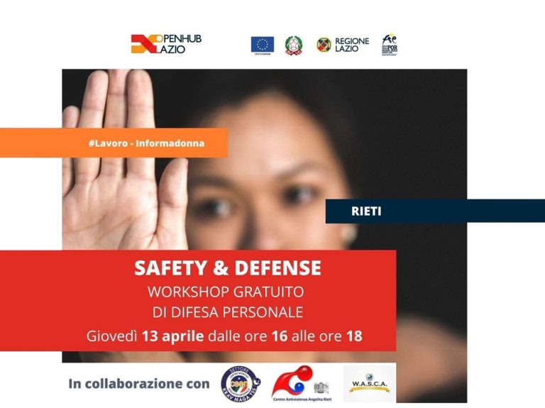 Giovedì 13 aprile in OpenHub Rieti sessione di autodifesa personale pratica e teorica per le donne